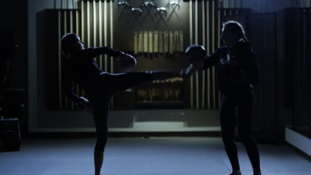 two women practicing martial arts
