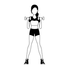 Fitness woman with dumbbells cartoon vector illustration graphic design