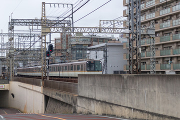 A train running in Japan. Kintetsu train