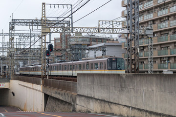 A train running in Japan. Kintetsu train