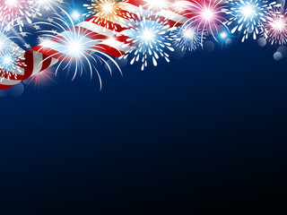 USA 4th july independence day design of american flag with fireworks vector illustration - obrazy, fototapety, plakaty