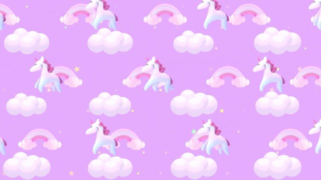 Animated cartoon pink unicorn wallpaper. (Looped)