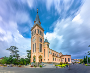 Da Lat, Vietnam - May 13, 2018: Cathedral chicken. This is the famous ancient architecture, where...