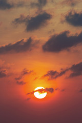 Set big sun red orange and black clouds