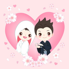cartoon japanese wedding couple
