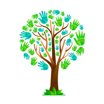 Green hand tree for nature help teamwork
