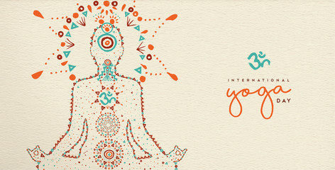 Yoga day web banner of lotus pose meditation