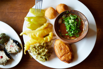 Georgian cuisine in restaurant in Tbilisi