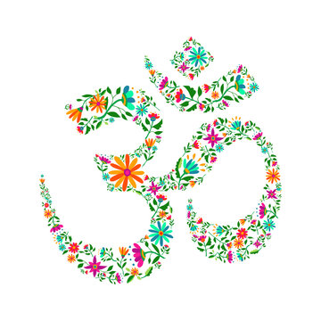 Om symbol made of flowers for yoga