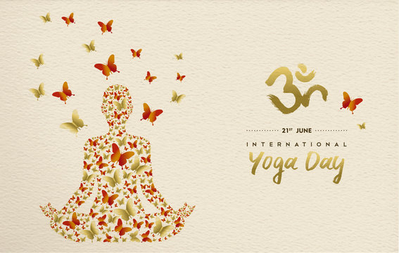 Yoga day card of lotus pose meditation exercise