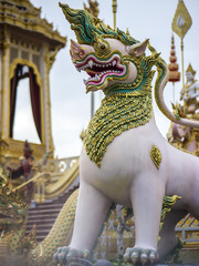 Bangkok Thailand, November 11, 2017 : Lion-like mythical creatures of Himvanta around The Royal...