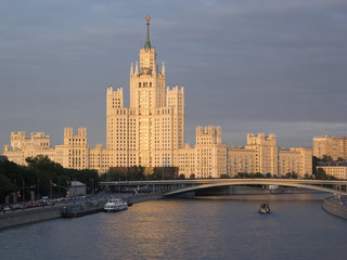 Fototapeta na wymiar Residential house on Kotelnicheskaya embankment. High-rise building in the center of Moscow.