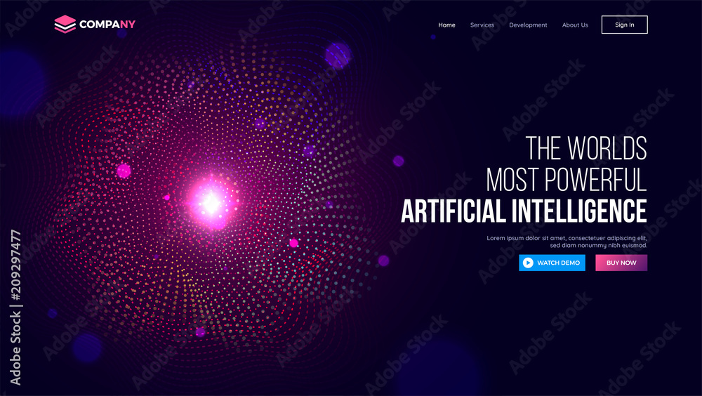 Wall mural website landing page with illustration of spiral shaped halftone effect for artificial intelligent (