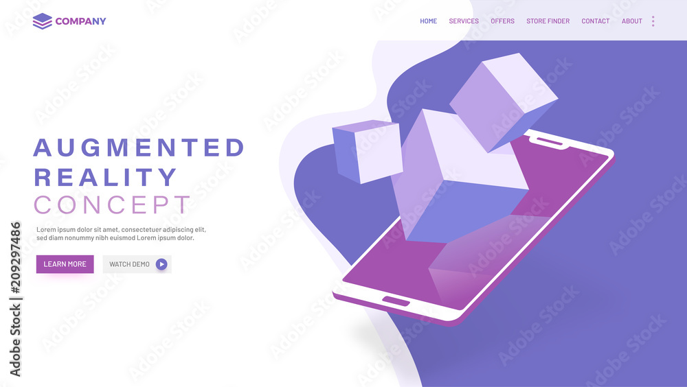 Canvas Prints 3d illustrastion of smartphone with blocks, website landing page for augmented reality (ar) concept.