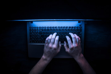 Russian hacker hacking the server in the dark web, Deep Web Top view Top view