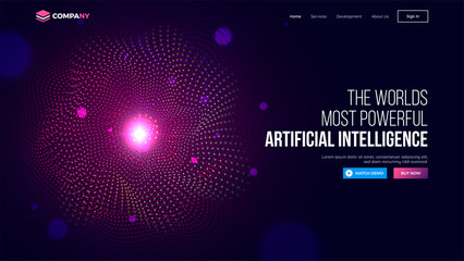 Website landing page with illustration of spiral shaped halftone effect for Artificial Intelligent (AI) learning concept.