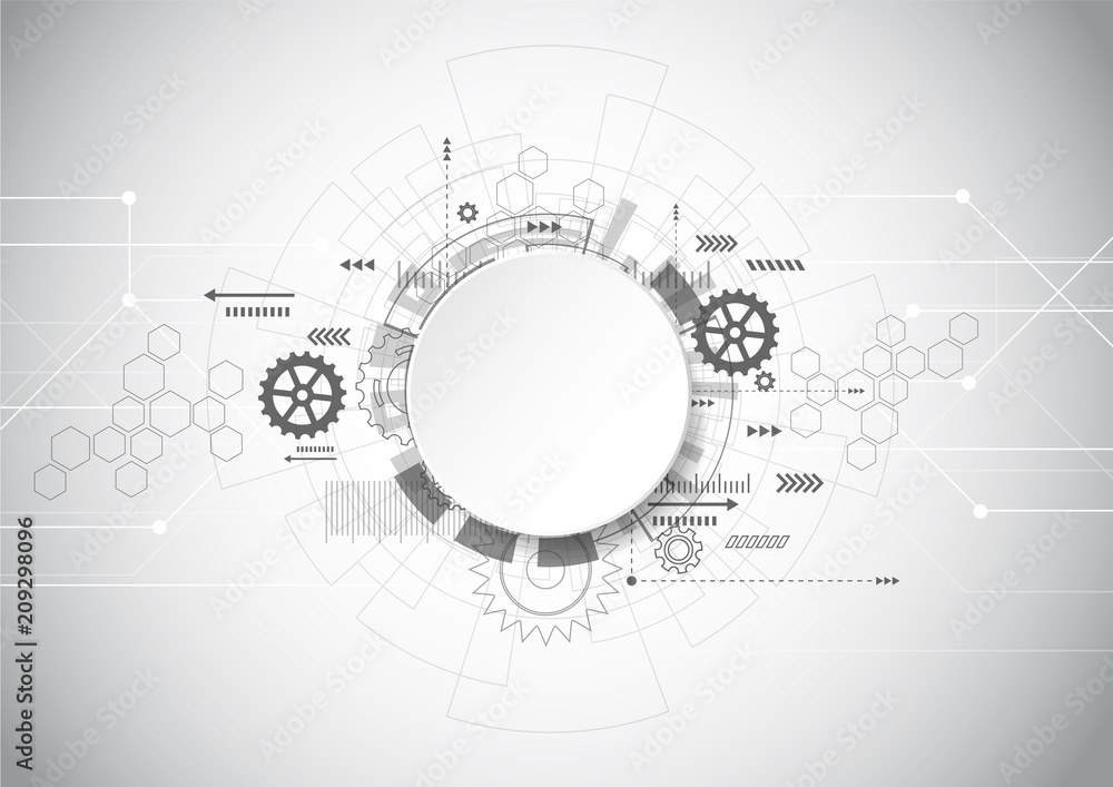 Poster abstract technology grey geometric background with gear shape. vector graphic design