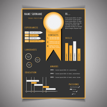 Infographics resume template can be use as letterhead or cover letter. Professional CV design with placeholder.