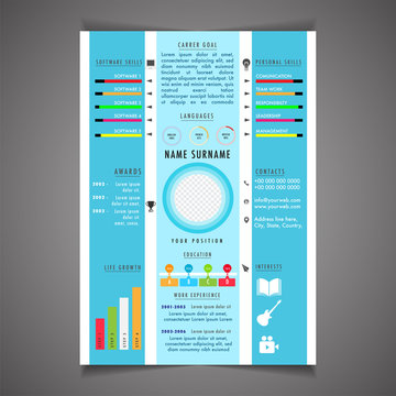 Infographics resume template can be use as letterhead or cover letter. Professional CV design with placeholder.