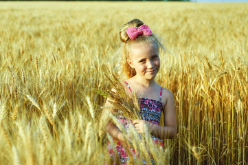 Portrait of a little girl in a wheat field