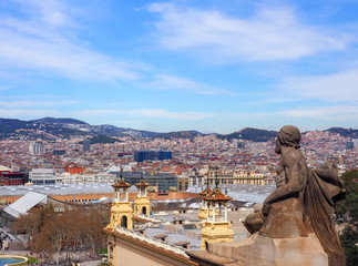 Photo taken in Barcelona, Spain on March 20, 2018. Barcelona veiw from Montjuic castle in Spring