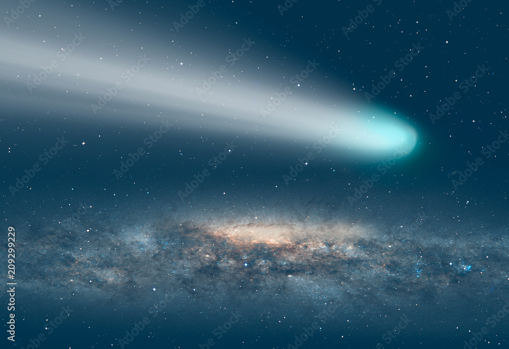 Poster comet on the space - planet earth in front of the milky way galaxy 