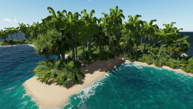 Bitcoin island. Abstract Bitcoin symbol in the form of exotic island. Business success concept. 3d rendered animation.
