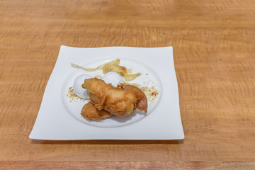yummy dessert Deep-Fried Banana & rolls of Homemade Coconut Ice-Cream
