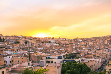 Fototapeta na wymiar Bright sunset in Fez Morocco