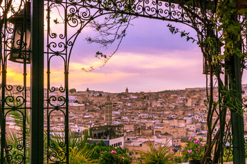 Magical sunset window in Fez Morocco 