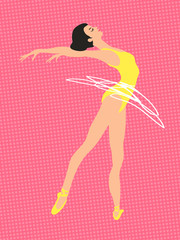 Vector ballet dancer on a retro comics background. Elegant woman for sport design projects.