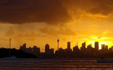 Fototapeta na wymiar Orange colors of Sydney Skyline