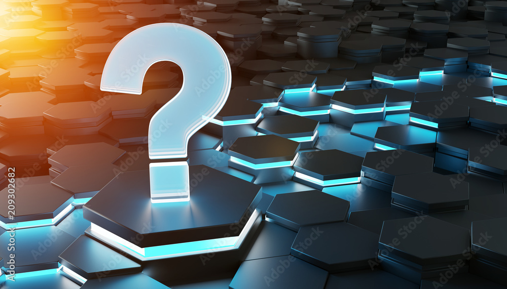 Aufkleber black blue orange question icon on hexagons background 3d rendering