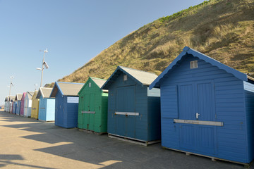 Beach huts on seafront at Sheringham, Norfolk