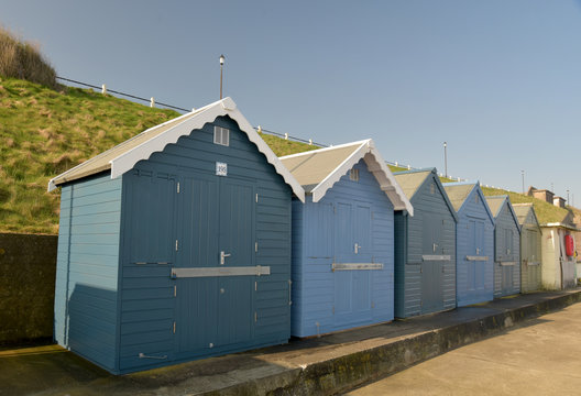 Beach huts on seafront at Sheringham, Norfolk