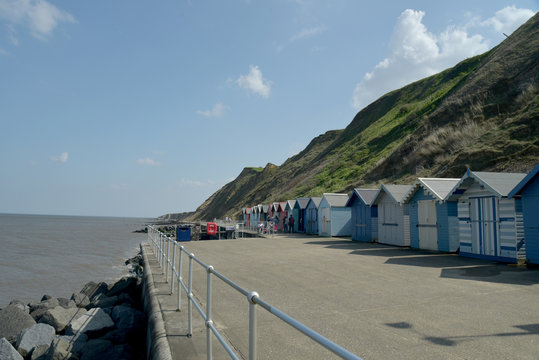 Beach huts on seafront at Sheringham, Norfolk