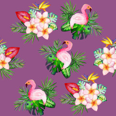 water colour exotic flower pattern	