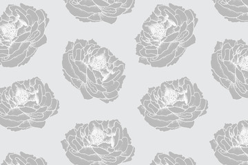 Hand drawn floral pattern for  textile, fabric, paper, wallpaper. Peony flowers on the gray background.