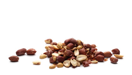 Salted peanuts pile isolated on white background