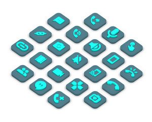 3D isometric icons of communication isolated on a grey background.