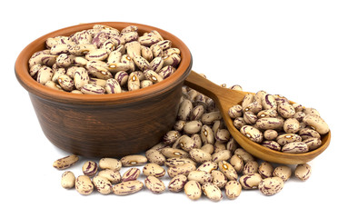 Haricot bean in bowl  isolated on white background with wooden spoon