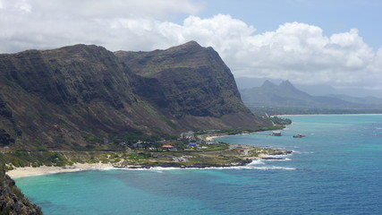 Fototapeta premium Widok z latarni morskiej Makapuu Beach na wschodnią stronę Hawajów oahu Island