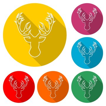 Deer head icon, color icon with long shadow