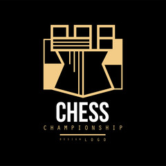 Chess championship logo design, emblem with Tower chess vector Illustration