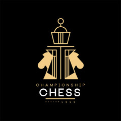 Chess championship logo, design element for tournament, sports club, business card vector Illustration