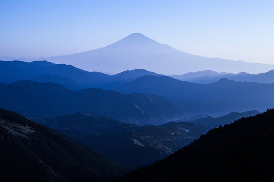 Mountain Fuji in summer morning seen from Yoshiwara , Shizuoka prefecture