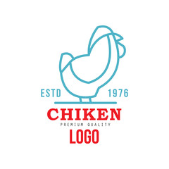 Fototapeta na wymiar Chicken premium quality logo estd 1976, badge design for farm natural organic products food, packaging, shop, restaurant, grill, BBQ vector Illustration