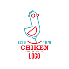 Chicken premium quality estd 1976 logo, retro badge for farm products food, packaging, shop, restaurant, grill vector Illustration