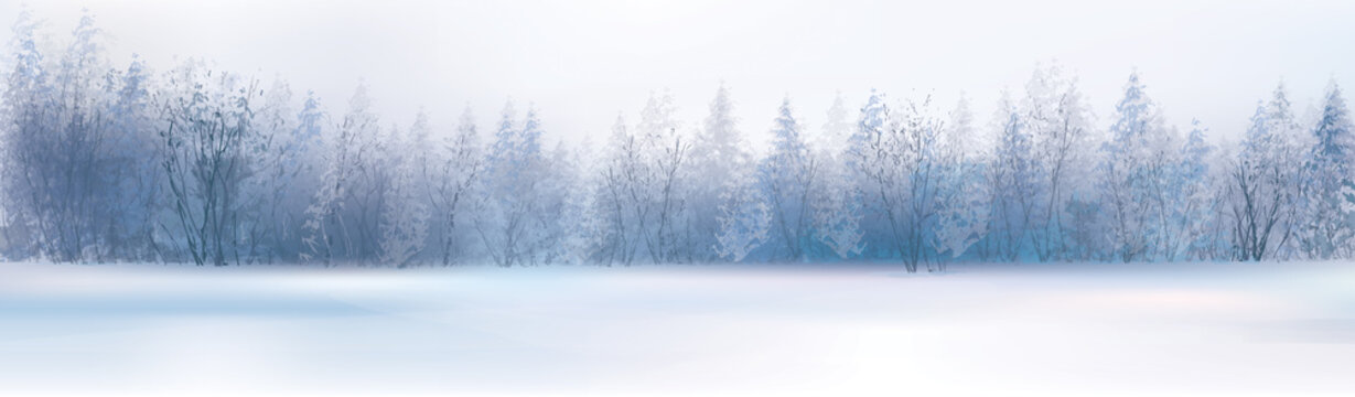Vector winter landscape with forest background.