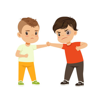 Brave litlle boy trying to stop the bully who is fighting vector Illustration on a white background